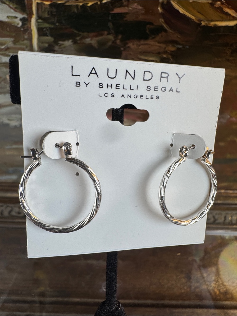 0754-Laundry by Shelli Segal Silver Twisted Hoop Earrings - Medium